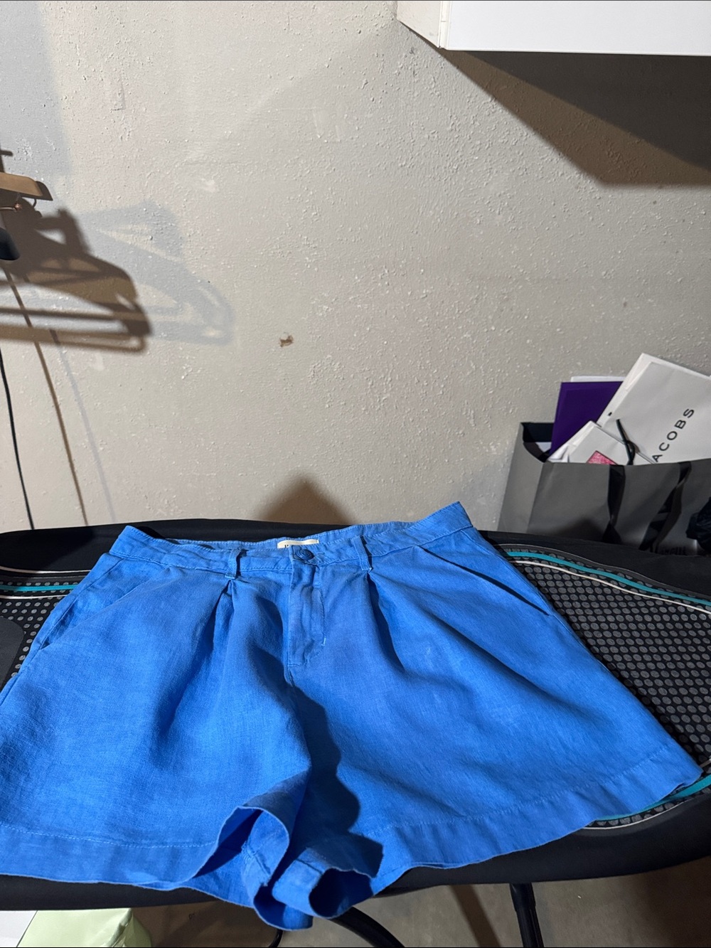 L'AGENCE Bright Blue Flat-Front Linen Shorts